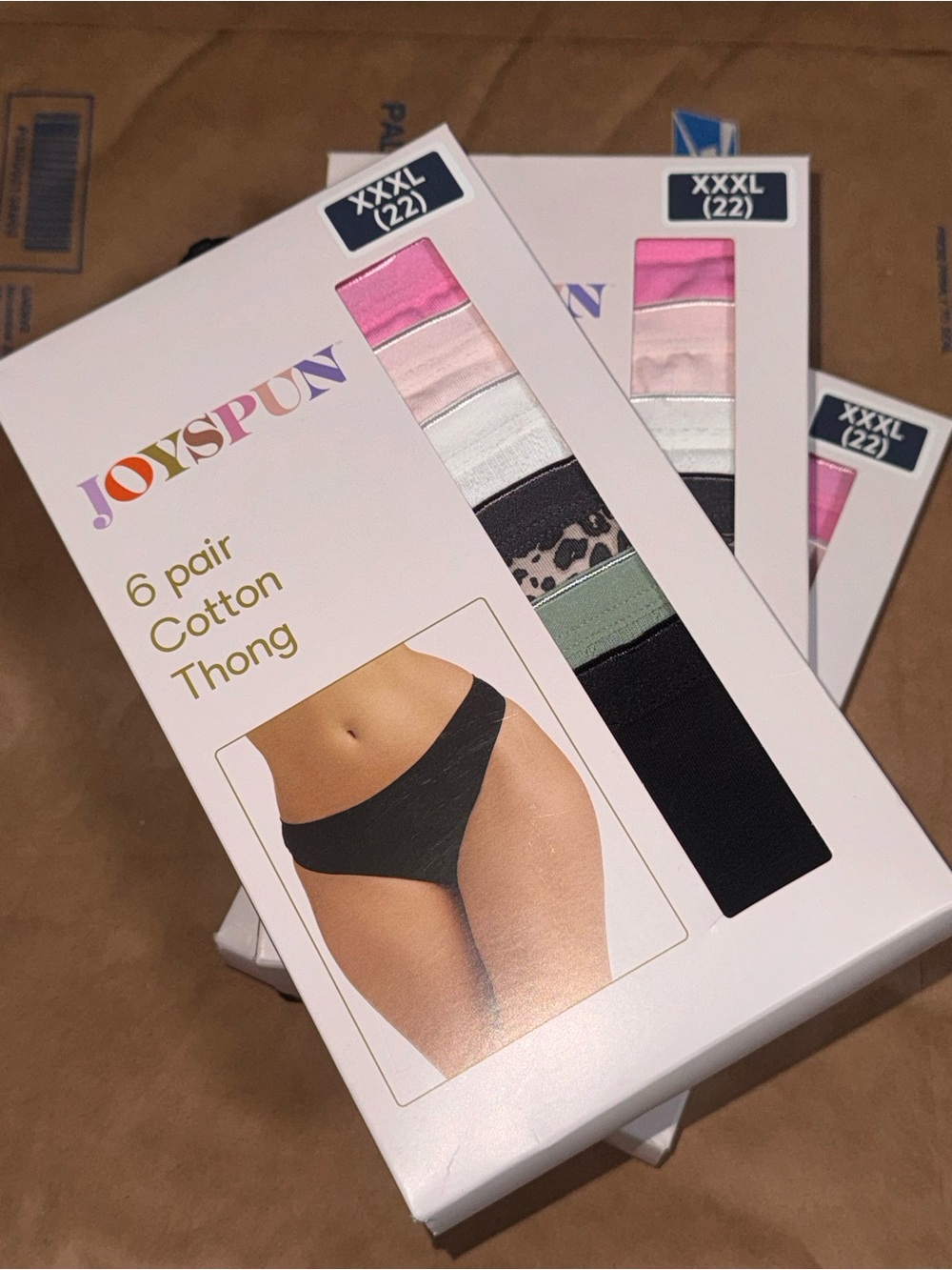 JoySpun Women's 6-Pack Cotton Thong - Black, Pink, White, Green, Leopard
